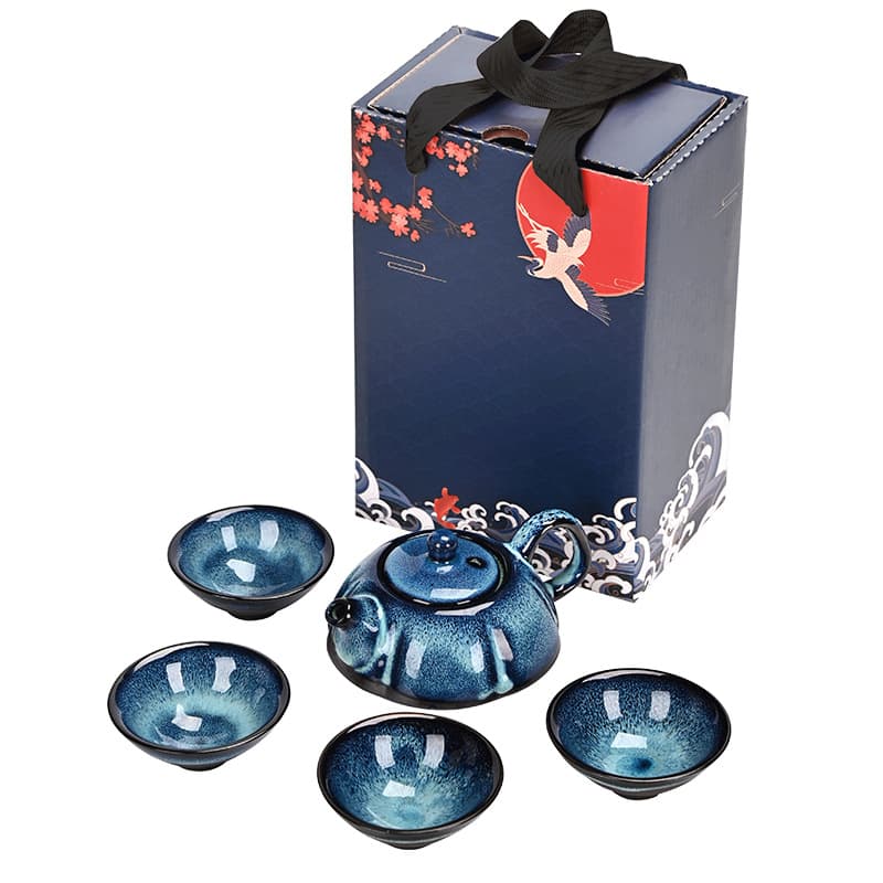 Starry Glaze Ceramic Travel Tea Set with Teapot & Cups