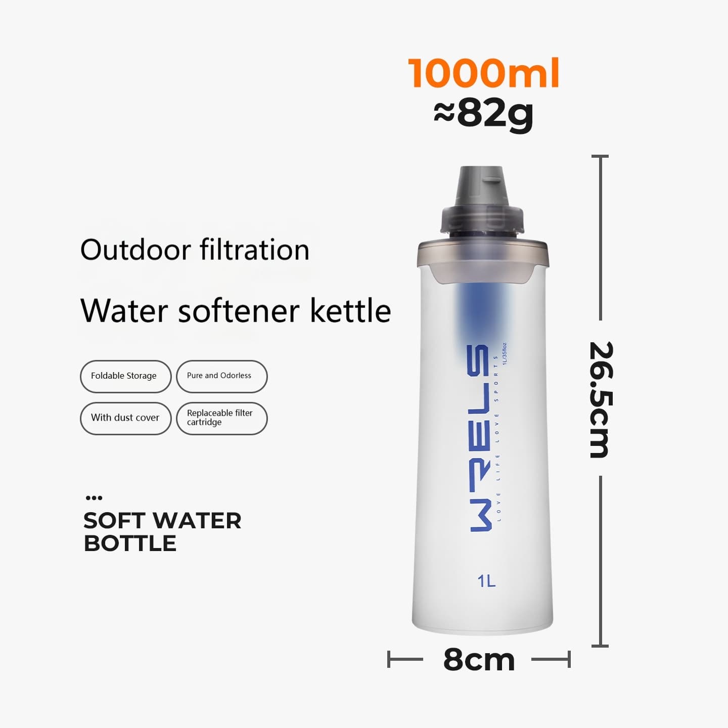 Soft Silicone Filtered Water Bottle – 600, 750, 1000ml