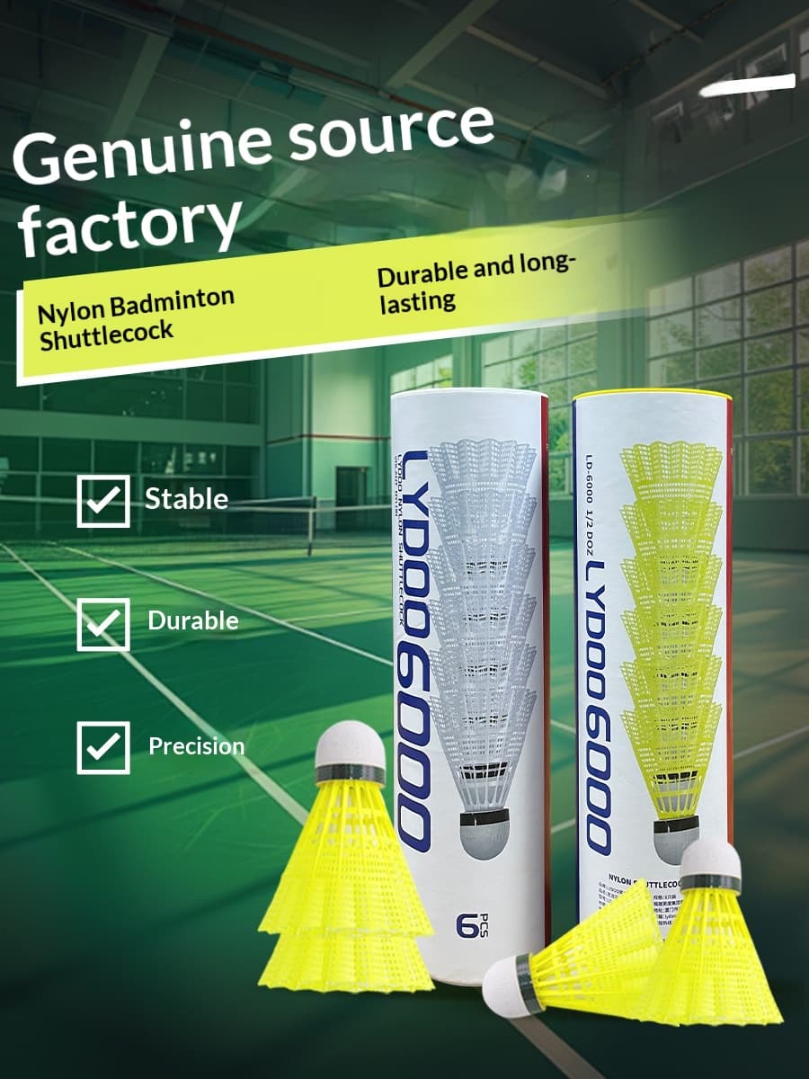 LYDOO Badminton Training Nylon Badminton Natural Cork Ball Head Yellow Nylon Ball 6 Pack Windproof Resistant